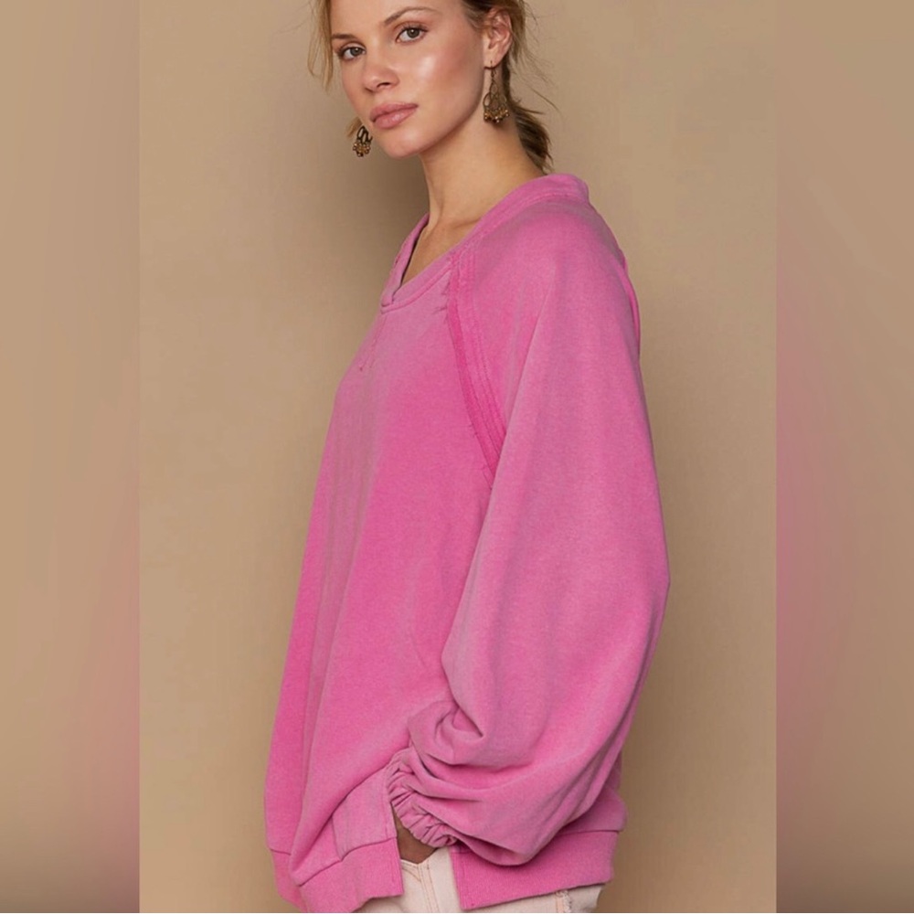 POL Hot Pink Crisscross Back Sweatshirt | Open Back | Slouchy Oversized Fit - Picture 4 of 6